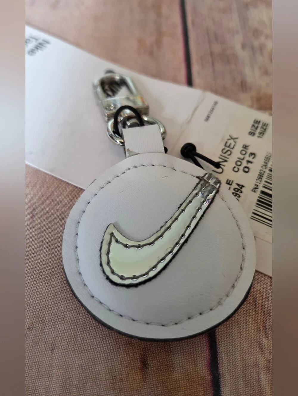 Nike Unisex Leather Circle Tag Fob with Silver Swoosh NWT